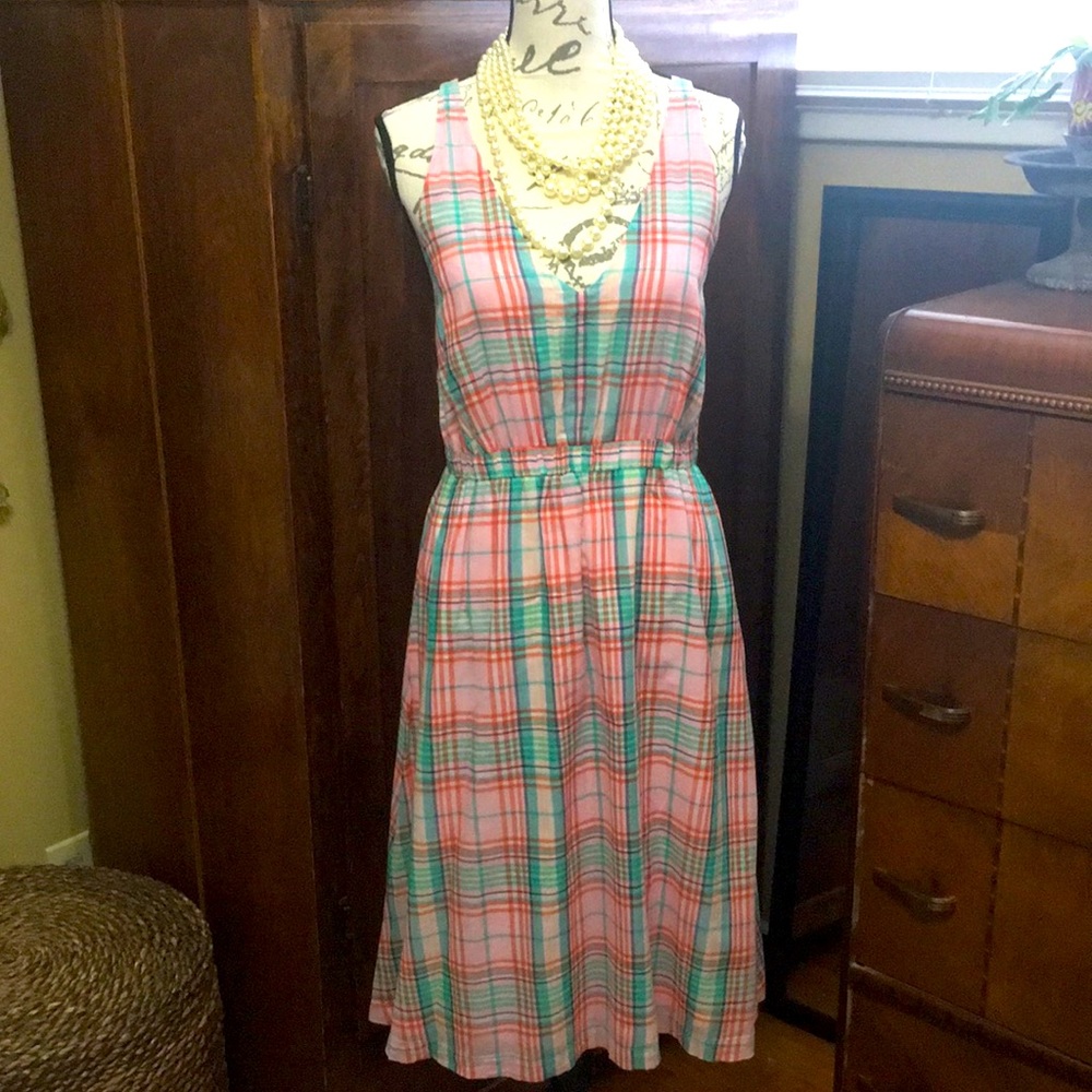 EUC JCrew plaid lined sundress with pockets